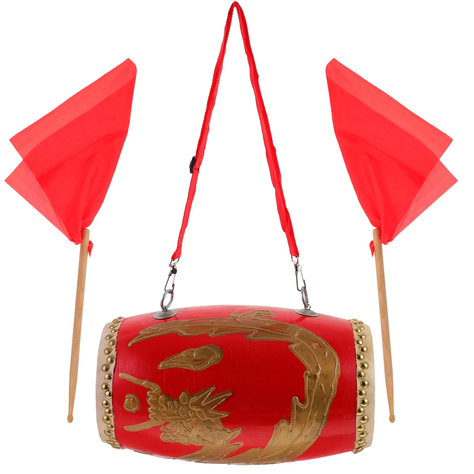 

1Pcs Dragon Pattern Waist Drum Red Wood Wear-Resistant Portable Student Performance Traditional Chinese