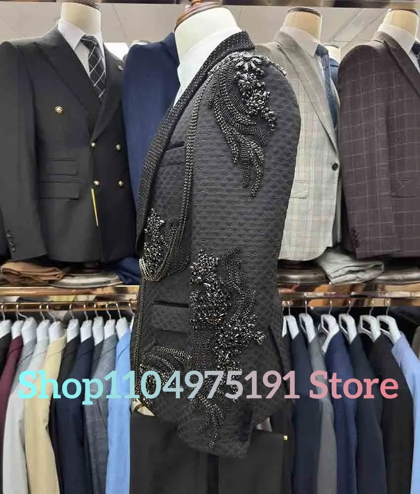 Luxury Crystal Embroidered wedding tailcoat Graceful 3-piece Men's Suit Performance outfit Wedding Party Dress Celebrity Gowns