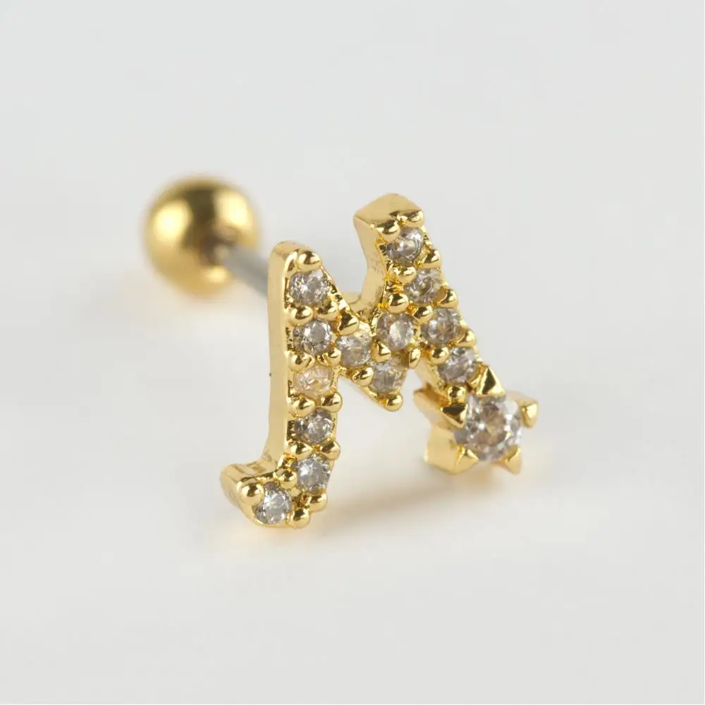 Yellow Color Letter Luxury Zircon Steel Piercing