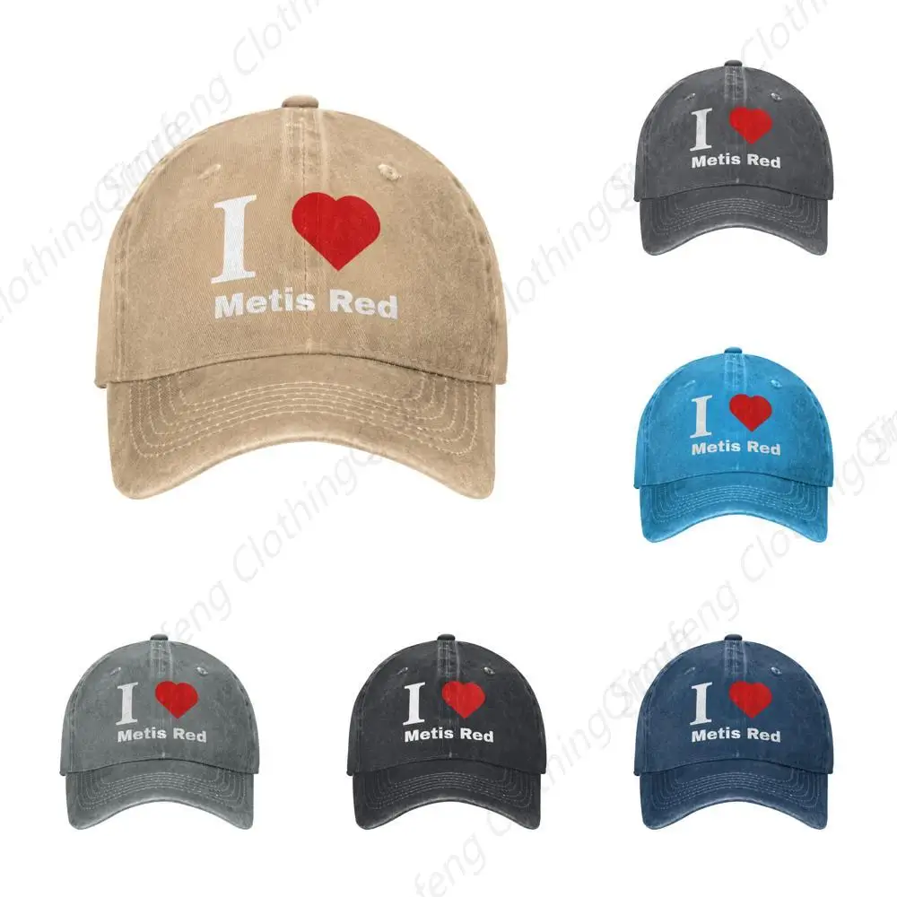 

I Love Metis Red Baseball Cap for Men Women Adjustable Vintage Washed Cotton Dad Hat