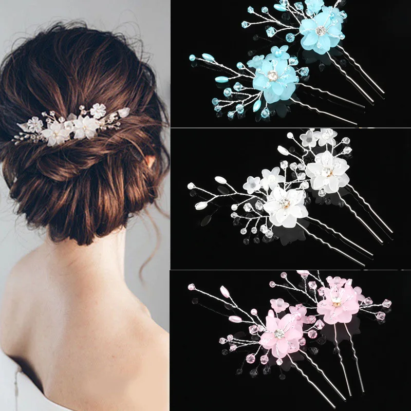 3pcs/set Bridal Hair Jewelry Headpiece Wedding Hair Accessorie Handmade Hair pins Stick Red White Flower Pearl Women