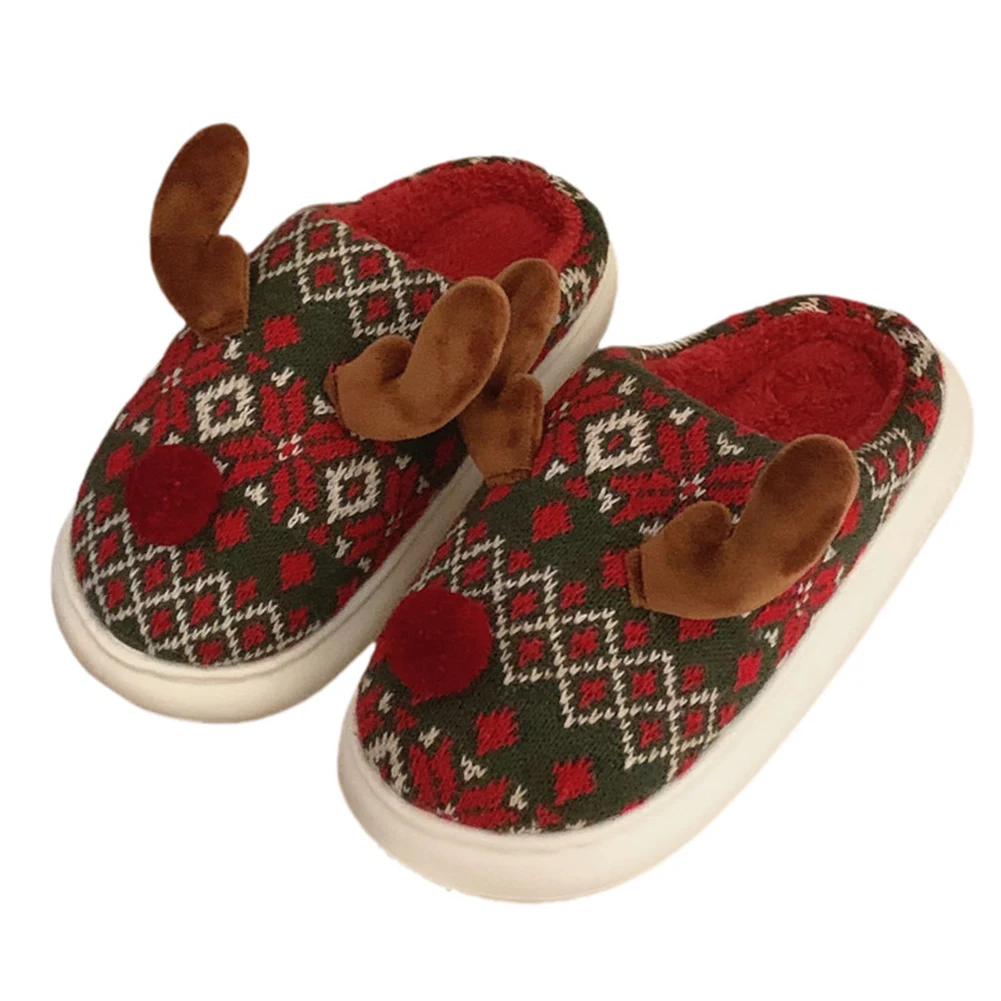 Kerst Elanden Pluche Slippers Platte Thermische Slippers Comfortabele Harige Rendier Slipper Cartoon Elanden Slides voor Mannen Vrouwen