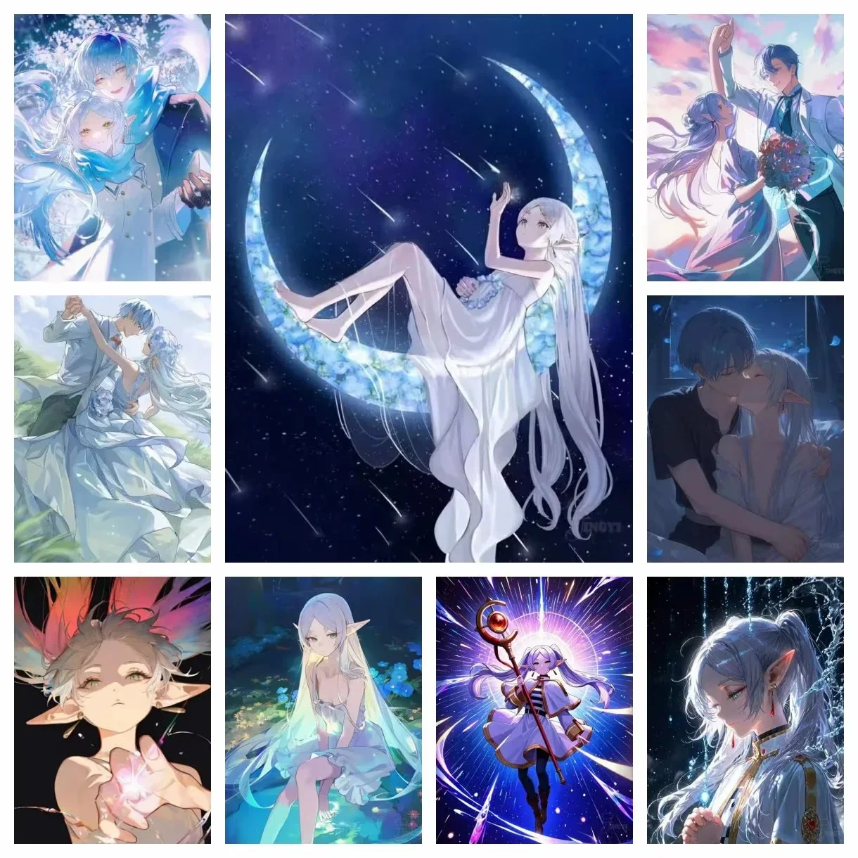 Peinture diamant 5D DIY ronde complète, thème populaire Anime Frieren: Beyond Journey's, décoration esthétique pour salon, chambre à coucher et bar