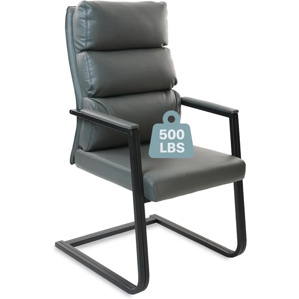 

Office Guest Chair Desk Chair No Wheels with PU Leather Bonded Padded Arm Rest Thickened Back Sled Base Reception Chair