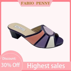 Fabio Penny Italian fashion design multi-color patchwork outdoor exquisite and elegant low-heeled slippers for ladies' banquets