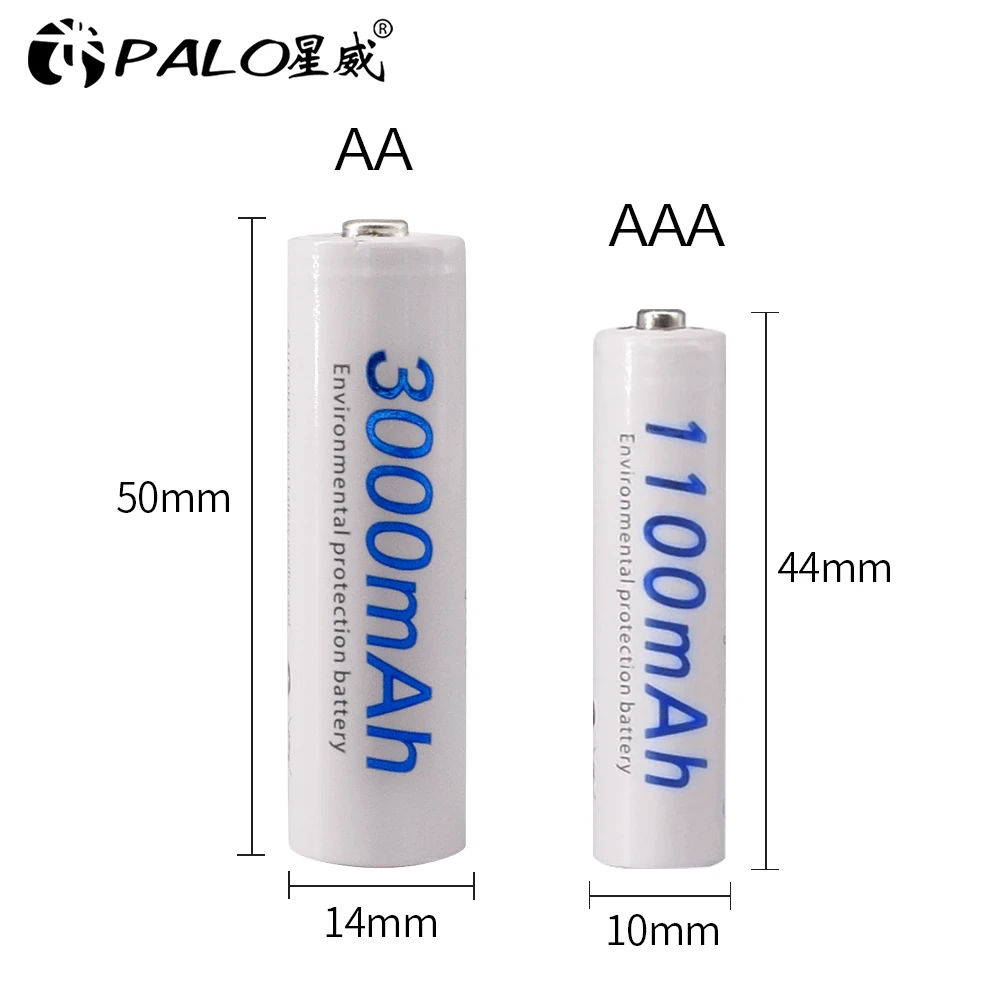 PALO 1.2V 3000mAh AA Rechargeable Battery+ 1.2V 1100mAh AAA Battery NI-MH NIMH AA AAA Batteries for Camera Toy + Battery Case