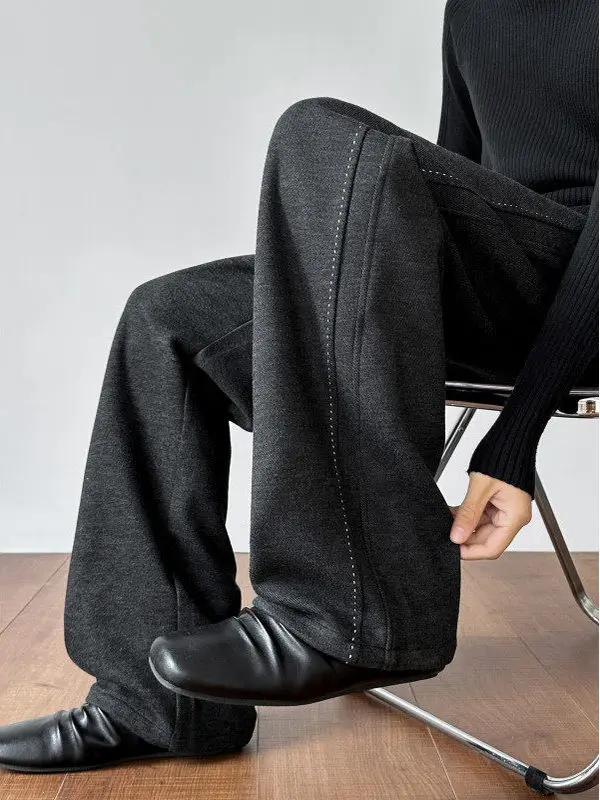 

Осень-зима, новые мужские повседневные шерстяные твидовые брюки, прямые свободные брюки в пол, модные длинные брюки