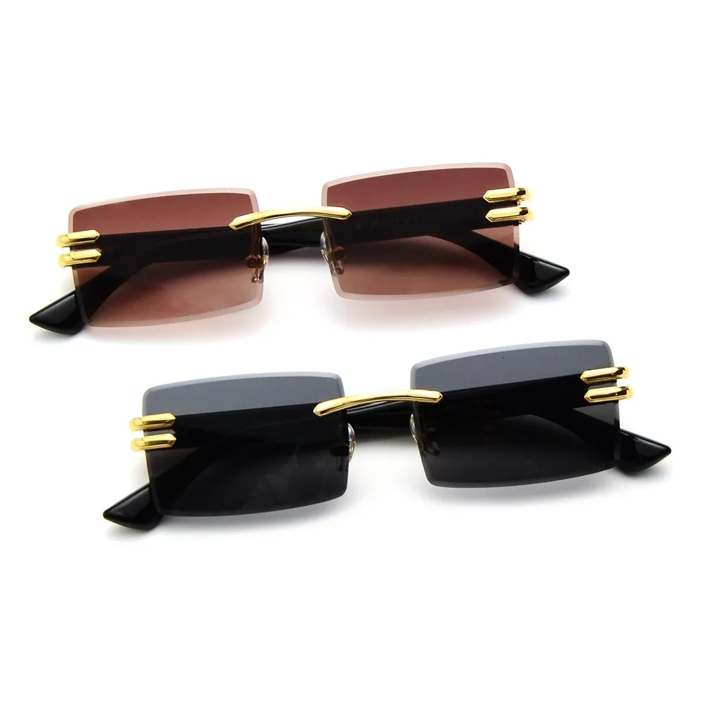 

Y.BBY-X Rimless Square Men Sunglasses UV400 Sun Glasses Male Driving Shades Cut Lenses Frameless Eyewear