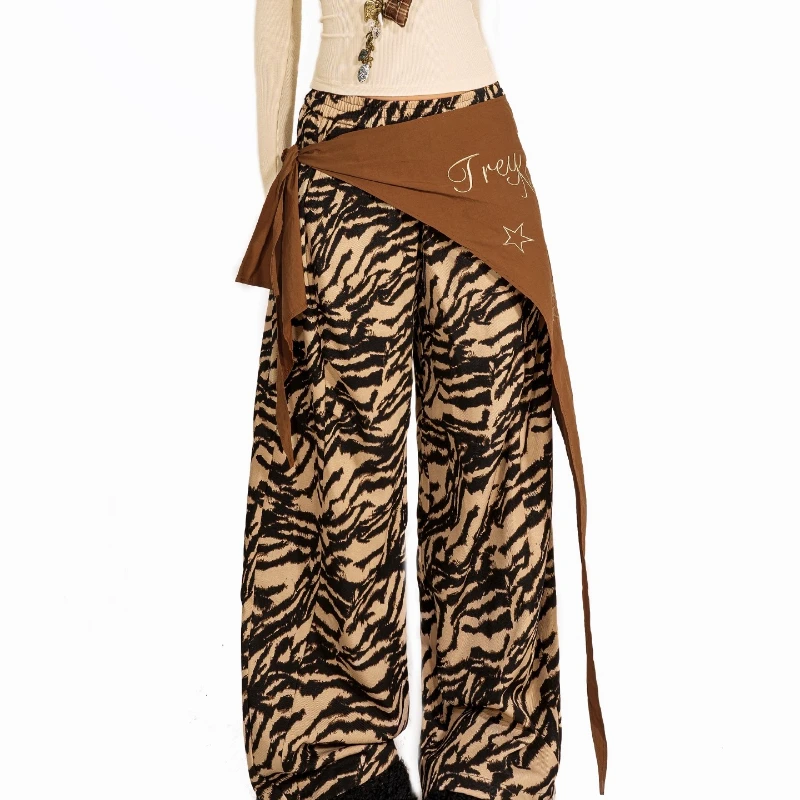 European American Sweet Cool Hot Girl Striped Women's Pants Autumn New Layered Butt Curtain Tie Loose Versatile Trousers Ladies