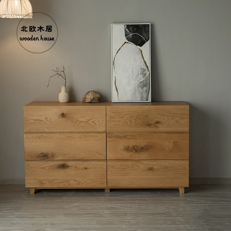 

Japanese-style six-chest white oak scar covered with ancient black walnut drawer solid wood storage storage bedroom side cabinet