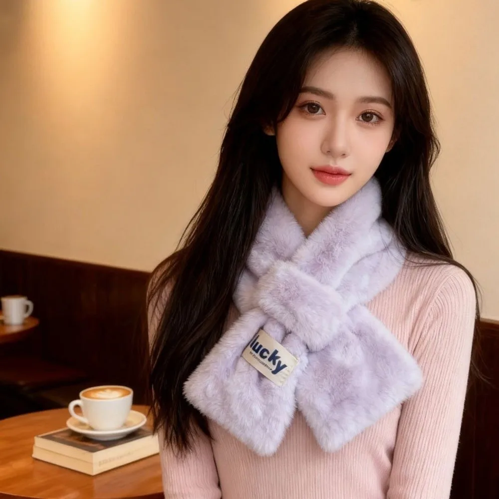 

Элегантный утолщенный шарф с перекрестным воротником, защита от холода, сохраняющий тепло, шарф из кроличьего меха, зимний теплый воротник для женщин