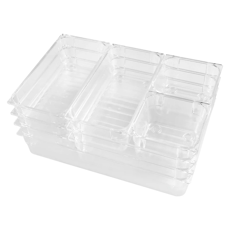 9 Pcs Clear Drawer Organizer Trays Assorted 4-Size Drawer Dividers, Versatile Storage Boxes Makeup Organiser Set