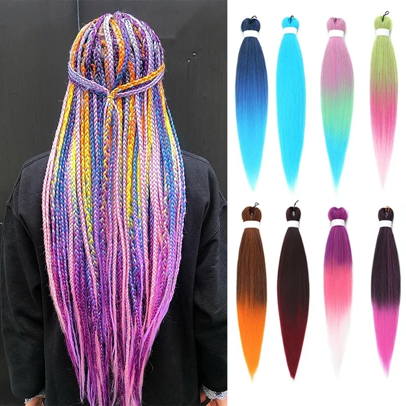 Tresses Synthétiques Faciles à Tresser de 26 Pouces, Extension Capillaire Pré-Étirée, Ombré Ez, Cheveux au Crochet, Bruns et Rouges, pour Femme, 3 Pièces