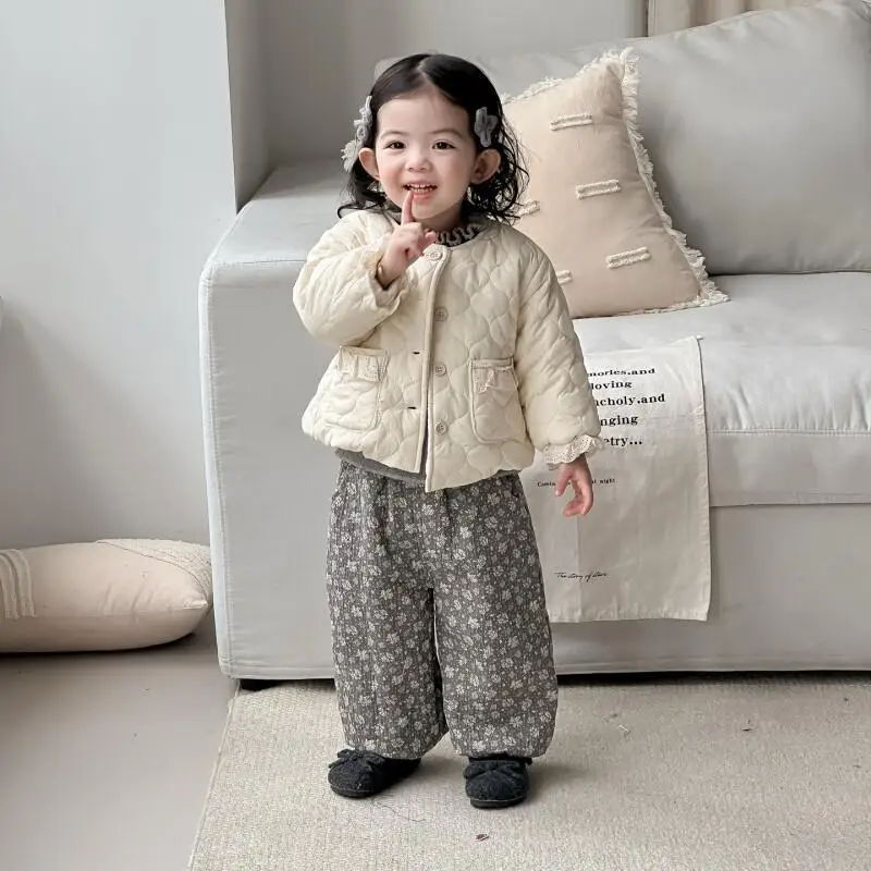 

Baby Girls Warm Coat Autumn Winter Solid Color Padded Jacket Round Neck Jacket Comfortable Thick Tops Children Clothing 1-3Y