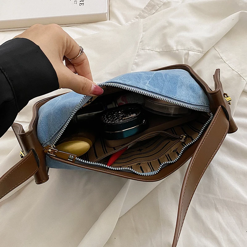 Imagem -06 - Bolsa de Couro pu para Mulheres Bolsa de Ombro Denim Embreagem com Zíper Bolsa Tiracolo Grande Capacidade Moda Casual 2023