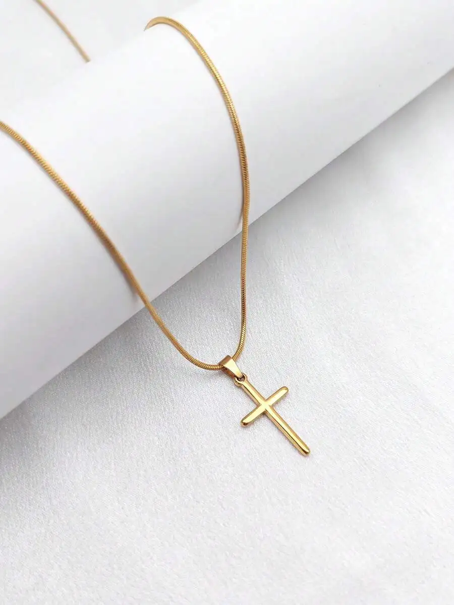 Elegant Minimalist Stainless Steel Cross Pendant Necklace, Versatile Chain Jewelry For Adults
