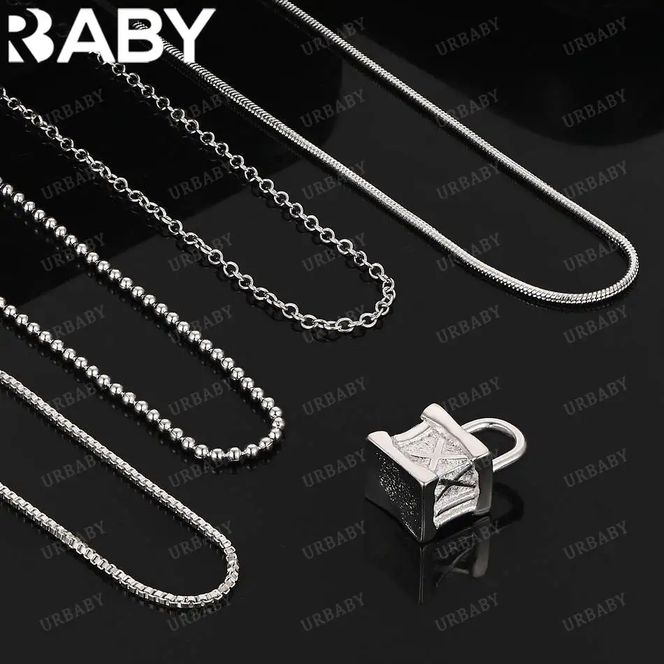

URBABY 40-75cm 925 Sterling Silver Square Pendant Necklace For Women Men Anniversary Gift Popular Wild Fashion Romantic Jewelry