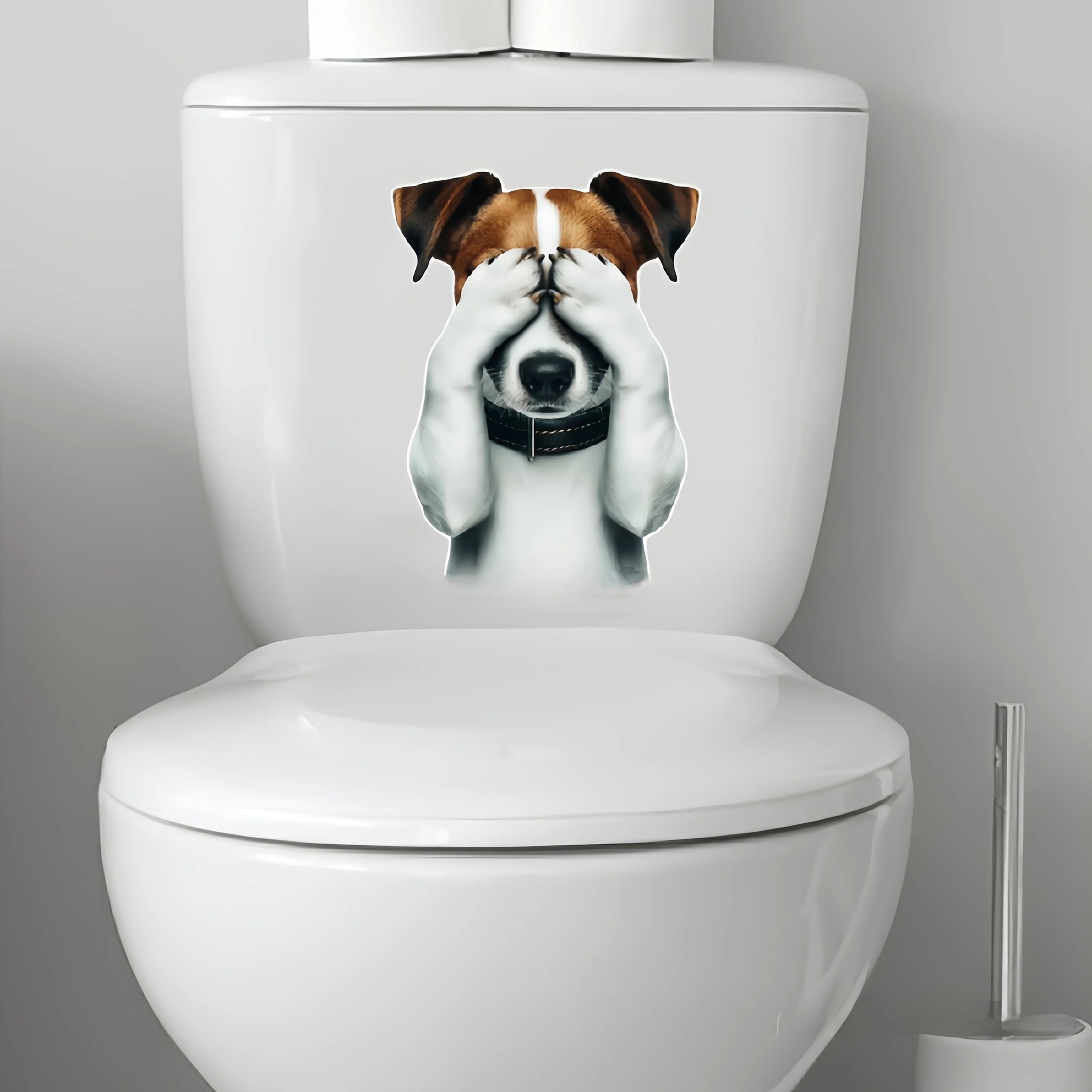 Two-Handed Blindfolded Puppy Home Decoration Toilet Stickers for Kitchen Home Washroom Mirror Washing Machine Decor