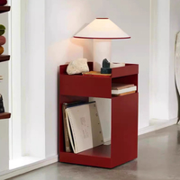 Medieval Style Red Metal Side Tables 3 Layers Storage Cupboard for Bedroom Iron Art Bedside Table Compact Living Room Organizer