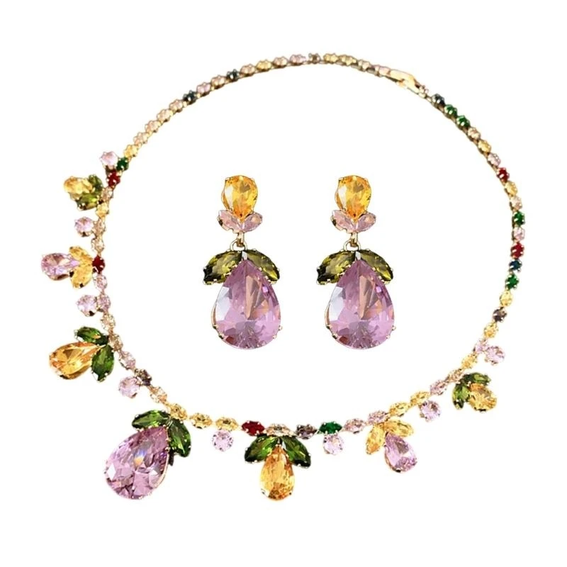 Stylish Zirconia Teardrop Necklace And Earring Combo for Daily Wear Parties