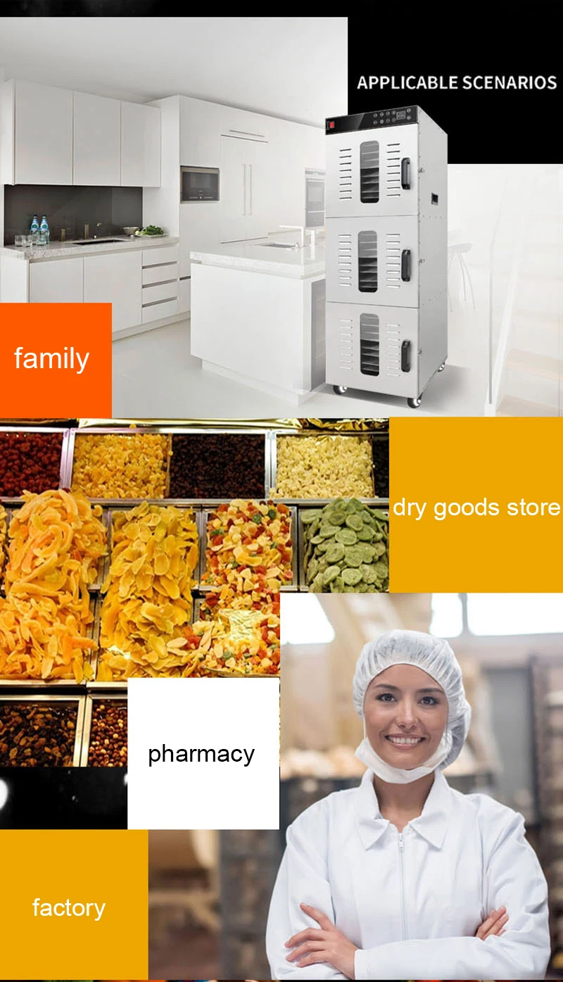 เครื่องอบแห้งอาหาร เครื่องอบผลไม้ เครื่องอบผัก เนื้อสัตว์ ขนมขบเคี้ยว ถาดอบแห้งสแตนเลส สำหรับใช้ในเชิงพาณิชย์ 30 ชั้น 110V/220V