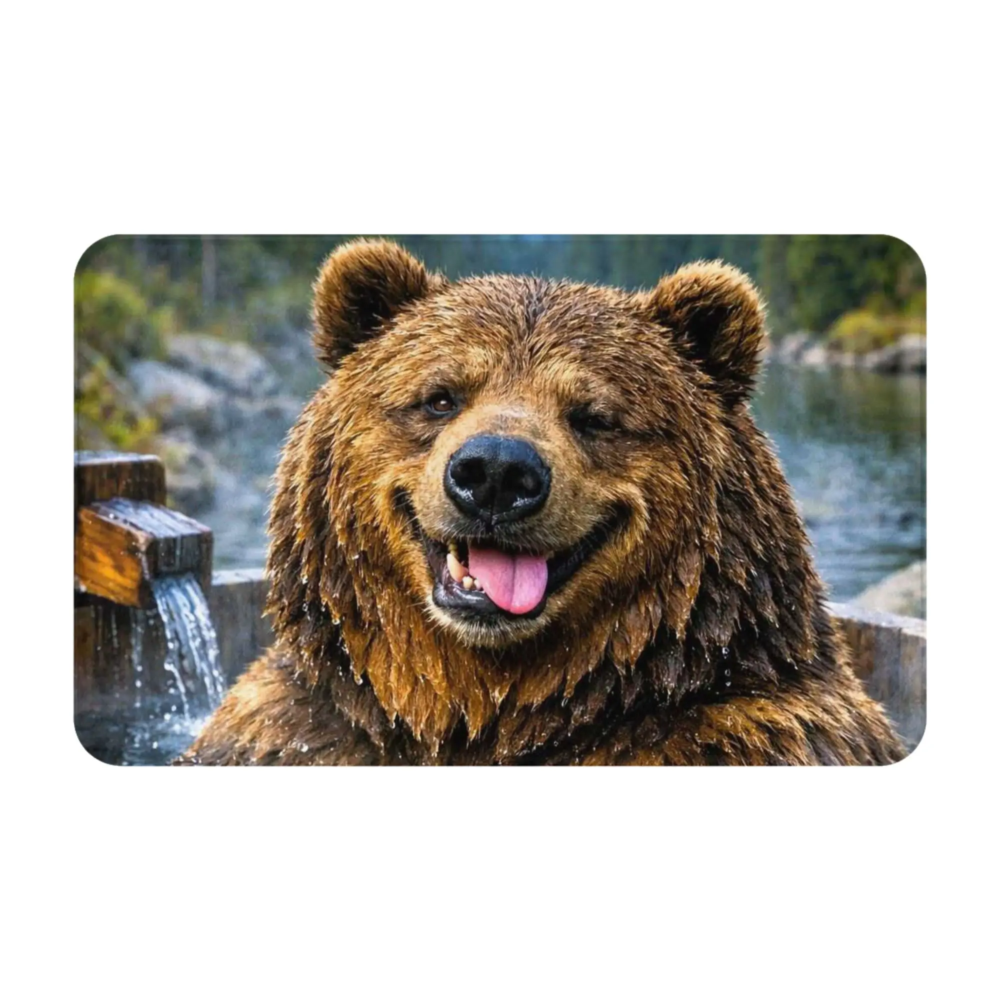 Bear Bathing In Wooden Barrel Wildlife Art Anti-Slip Doormat Living Room Mat  Outdoor PatternHomeDecor
