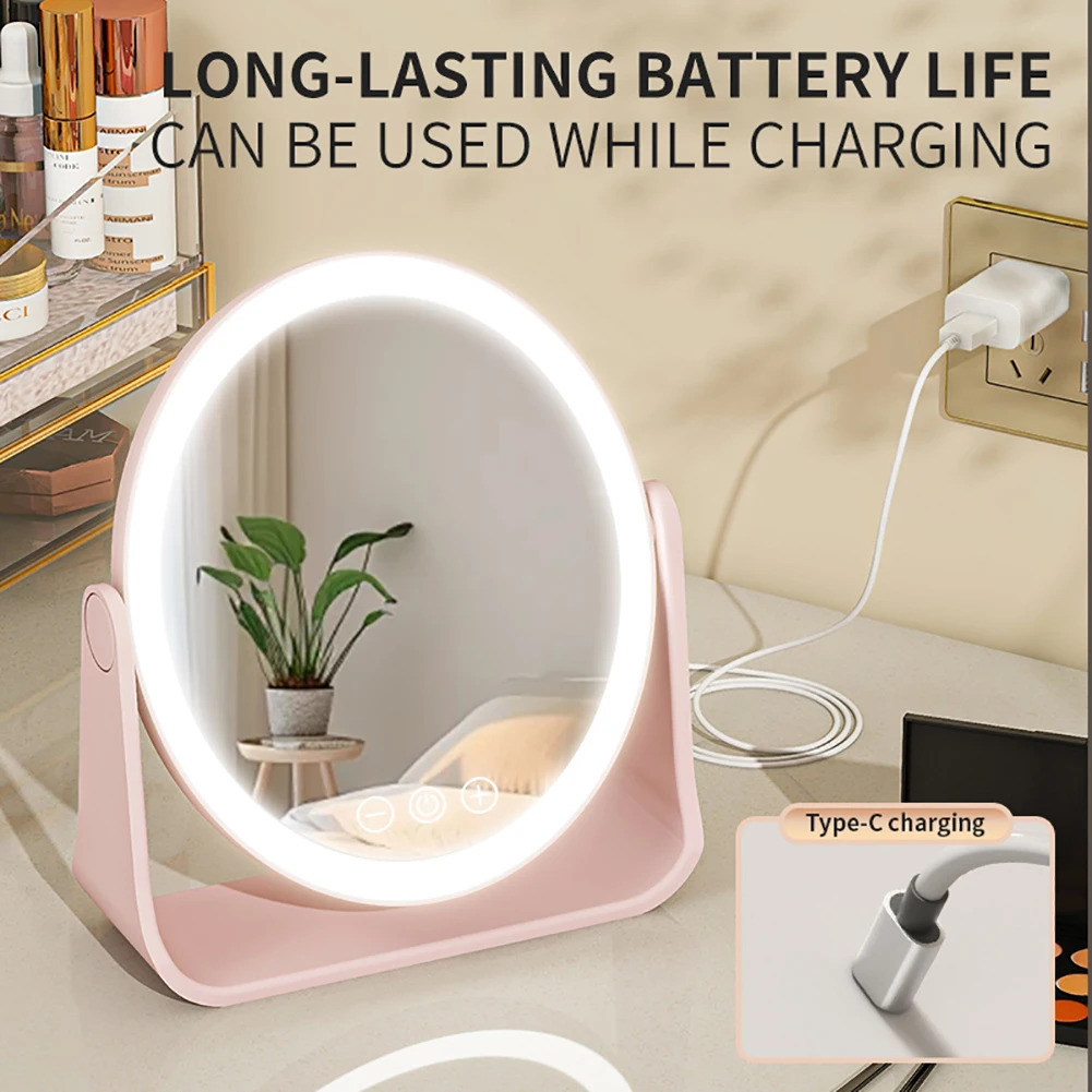 Miroir de maquillage LED intelligent, 3 couleurs, éversible, écran tactile à intensité variable, miroirs cosmétiques, électrique rotatif, beauté de maquillage pour table