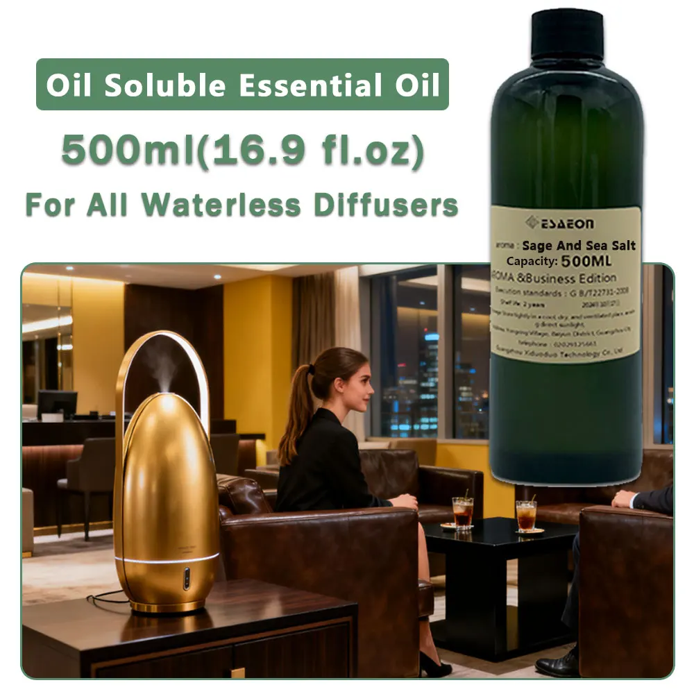 ESAEON Aroma Machine Oil - Aromatic Essential Oil For All Waterless Aromatherapy Machines, Sage And Sea Salt - 500ML(16.9 fl.oz)