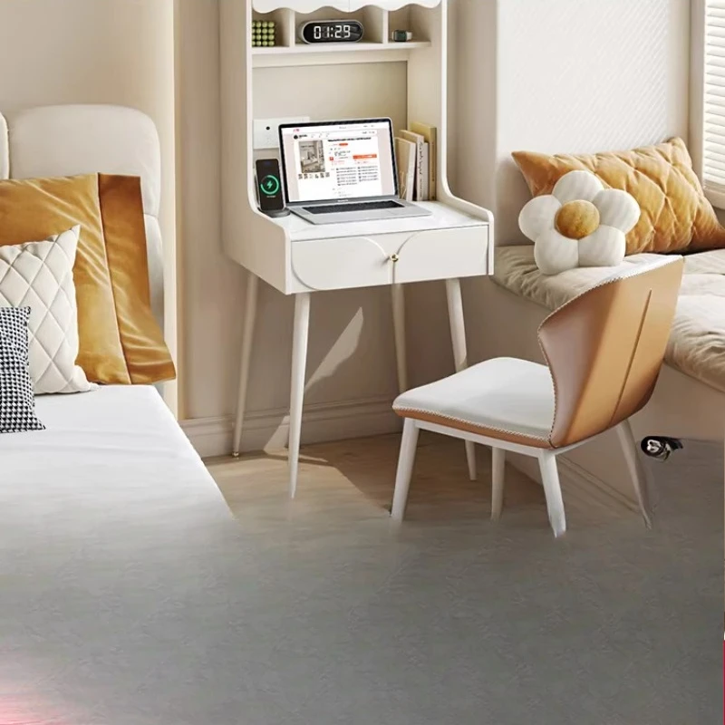 

Rock slab desk bookshelf integrated, small apartment cream style study table