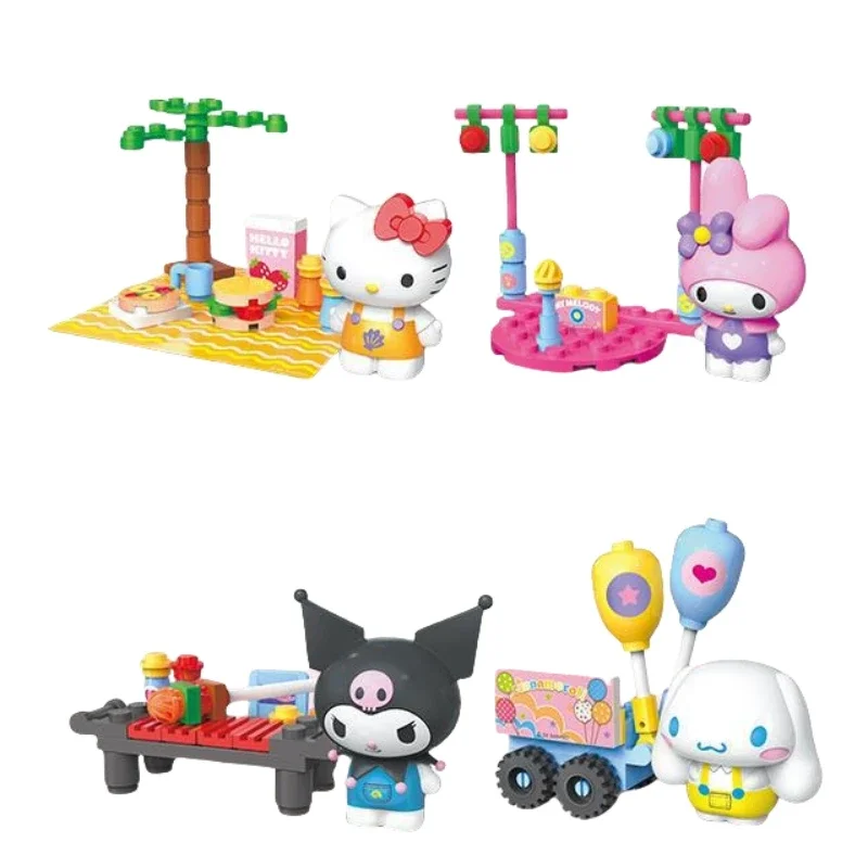 Sanrio Family Building Blocks Doll Camping Hello Kitty Cinnamoroll Kuromi My Melody Picnic Splicing Toy Model Ornaments Gift