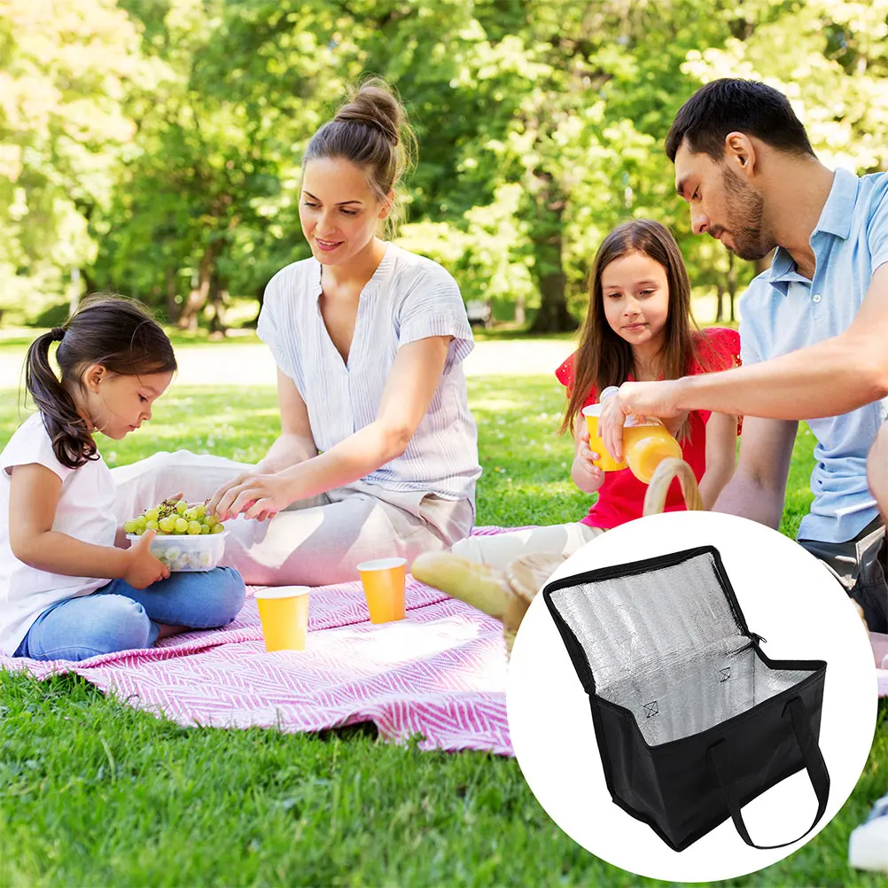 

1pcs Cake Insulation Bag Black 28x14x17cm Thermal Bag for Takeaway Picnic Camping Large Capacity Grocery Outdoor Use