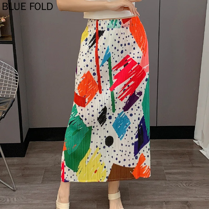 

Miyake Pleated Half-body Skirt 2025 Summer New Slim Hand-painted Printed Elastic Stretch Pleated Skirt