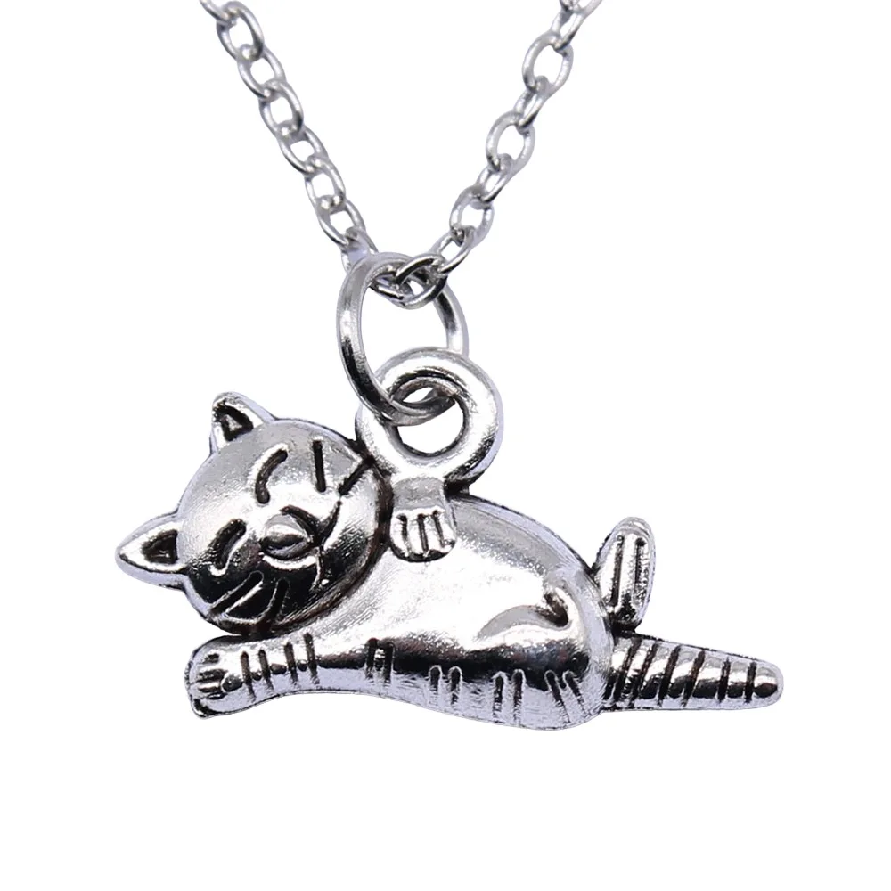 Simple Classic Fashion 20x12mm Antique Silver Color Cute Cat Pendant Girl Women Short Chain Necklaces Choker Necklace
