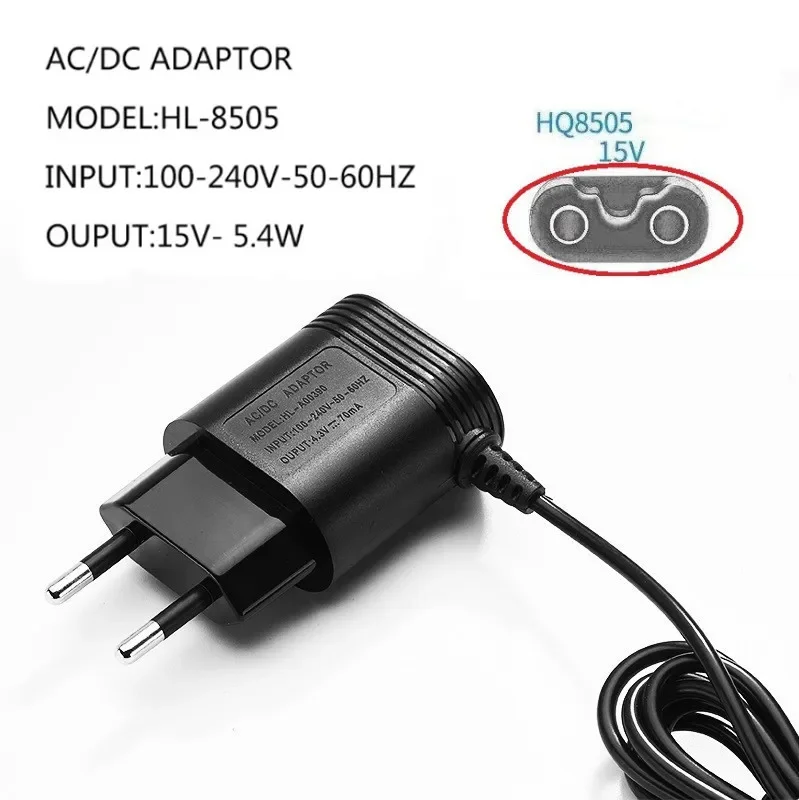 HQ8505 15V 5.4W EU Wall Plug AC Power Adapter Charger for Philips Electric Shaver RQ361 S5000 S5077 S5080 S5090 S5095 S5210