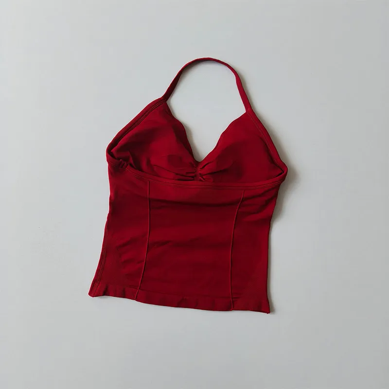 Top de Yoga Longline Sem Costura com Alças, Costas Franzidas e Sem Mangas, para Treino de Academia, com Sutiã Embutido, para Mulheres