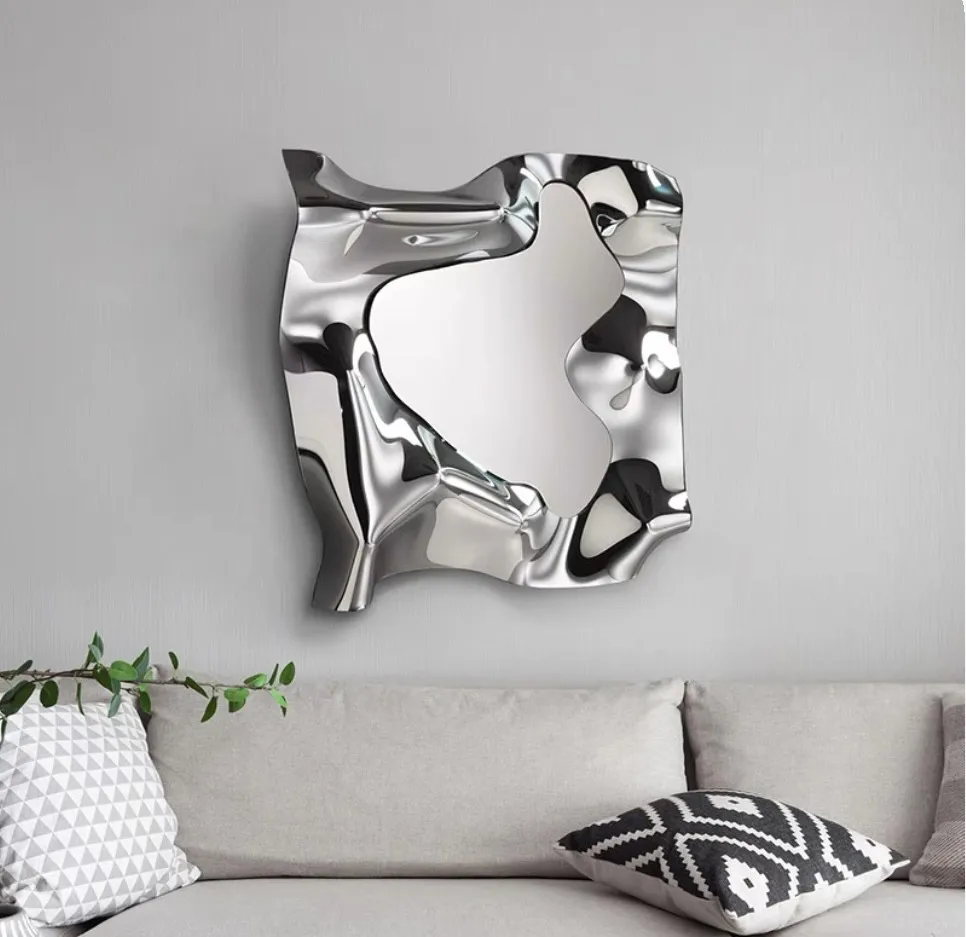 

Light luxury simple stainless steel wall decoration living room background wall art decoration irregular mirror luxury wall deco