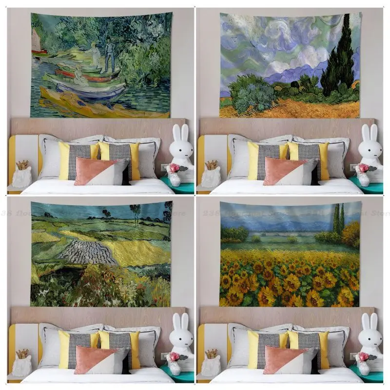 Van Gogh Oil Painting Tapestry Anime Tapestry Hanging Tarot Hippie Wall Rugs Dorm Wall Hanging Sheets