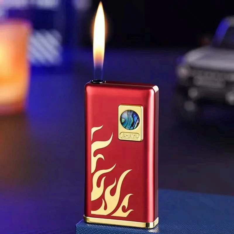Creative True Color Shell Silent Button Open Fire Gas Lighter Replaceable Battery Lightweight Portable Electric Lighters Smoking