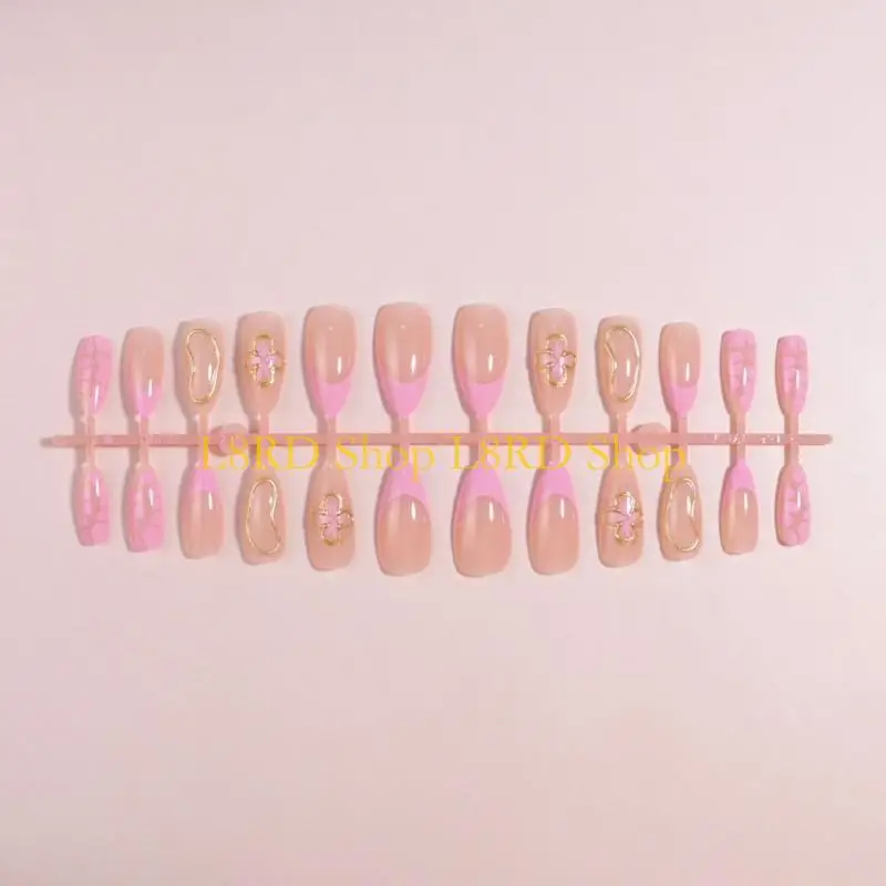 L8RD 24pcs Length Artificial in Elegant 3D Flower Press on