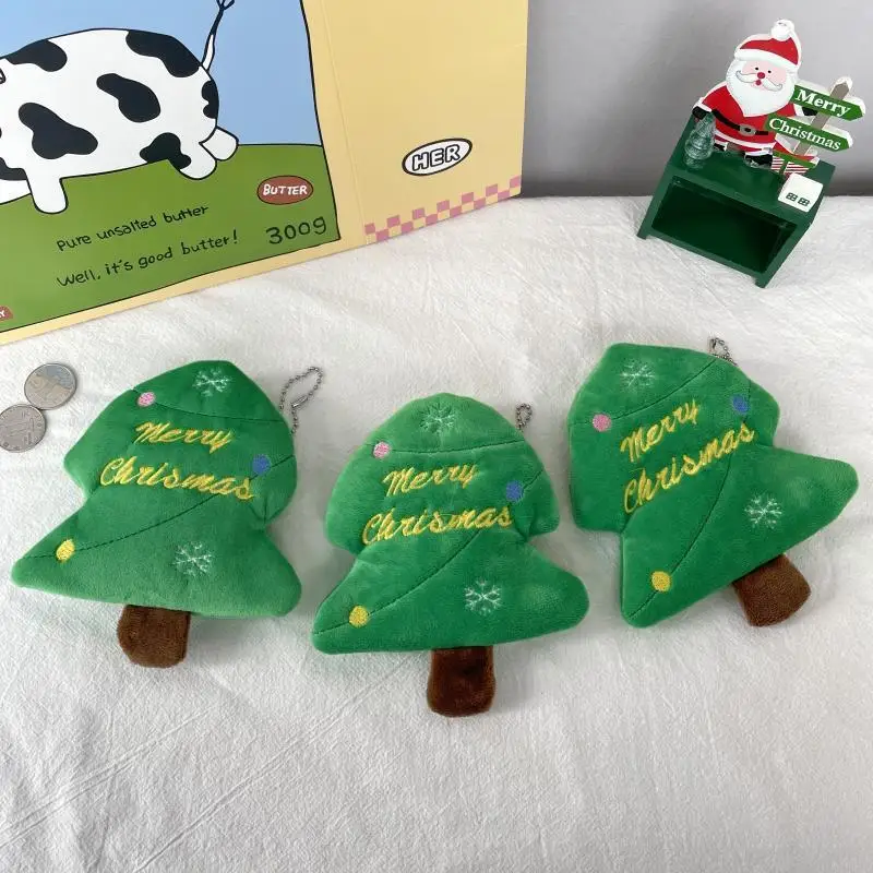 Schattige pluche portemonnee cartoon kerstboom muntzak rits portemonnee USB bedrade headset mini sleuteltas kinderverjaardagscadeau
