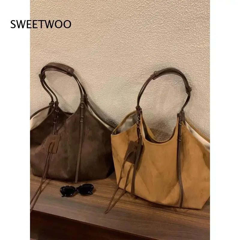 Suede Tote Bag with Leather Straps and Drawstring Details, Available In Multiple Colors for Casual Everyday Use 2026