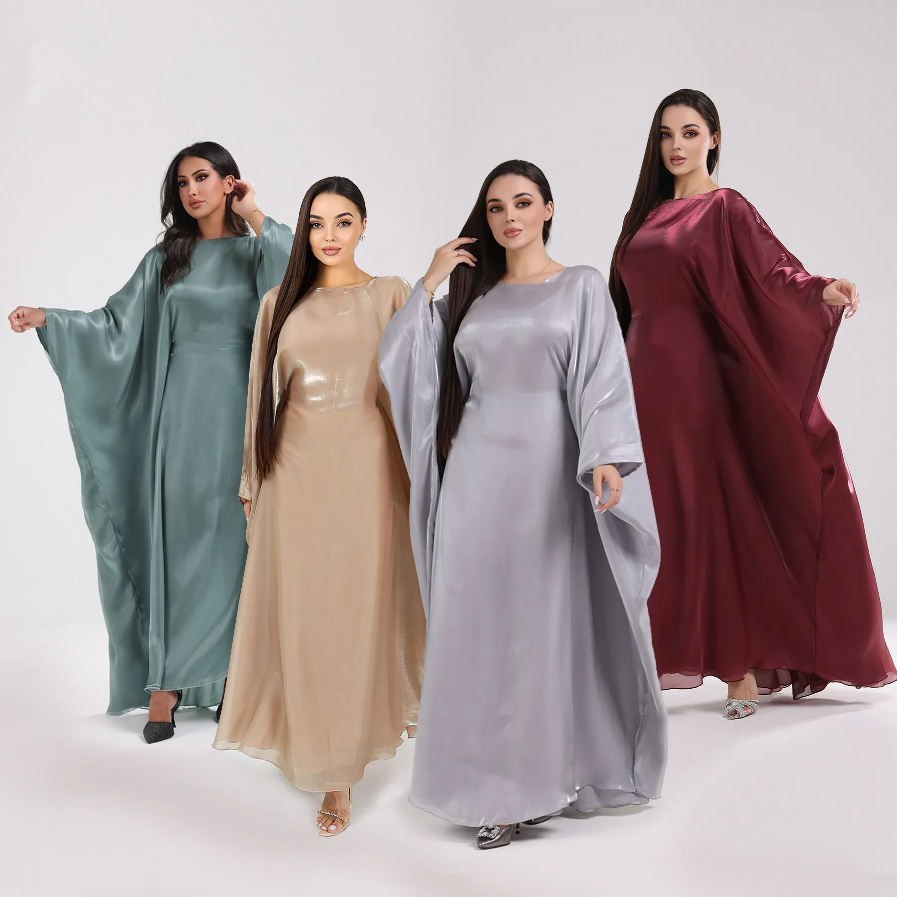 Fashion Shining Party Abaya Women Modest Evening Dubai Dress Islamic Long Robe Batwing Sleeve LR770