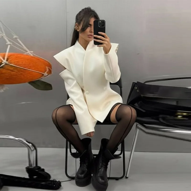 Chic Deconstructed Women's Blazer Modern Full Sleeve Waist-cinched Button Lady Jacket 2026 Fashion Autumn Female Highstreet Coat
