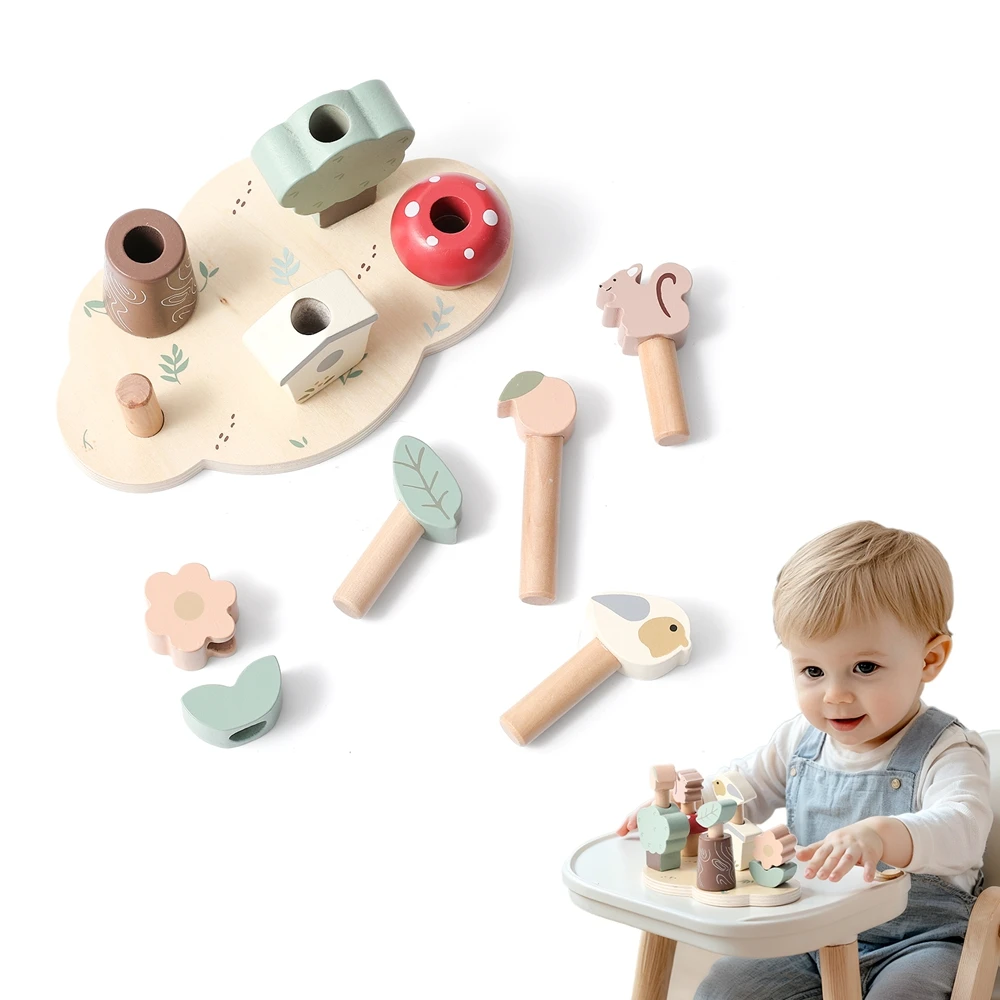 Wooden Baby Montessori Toys Wood Cute Animal Bouncing Toy For Children Colour Perception Strength Training for Children Blocks