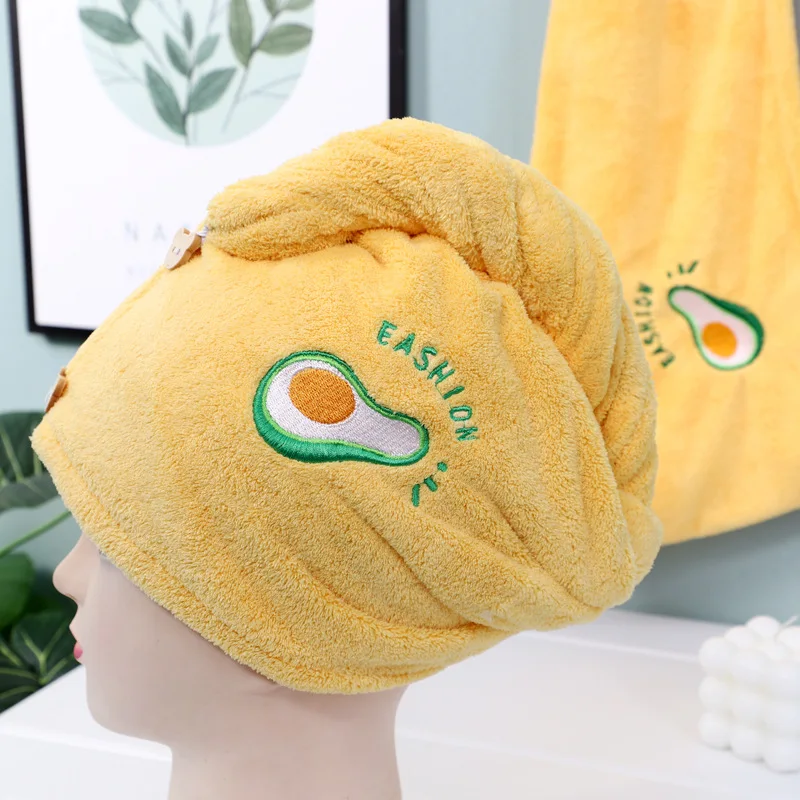 Coral fleece dry hair cap embroidered with comfortable absorbent dry hair towel for men,women,children,universal soft shower cap