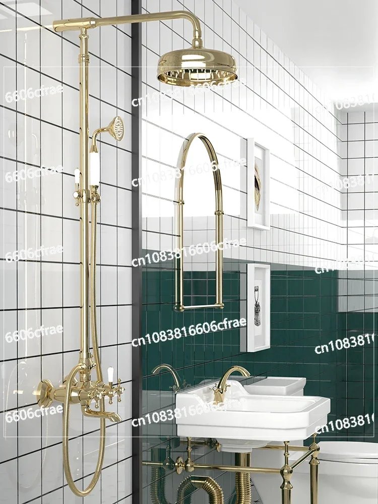 Golden home European retro booster shower all copper shower hot and cold shower.