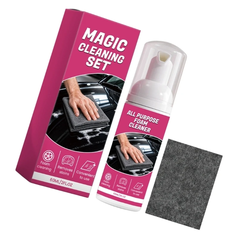 Auto Interior Cleaning Set with 60 Cleaner and Microfiber Cloth, No-Rinse for Dashboard Cleaning, Console Care, and Daily
