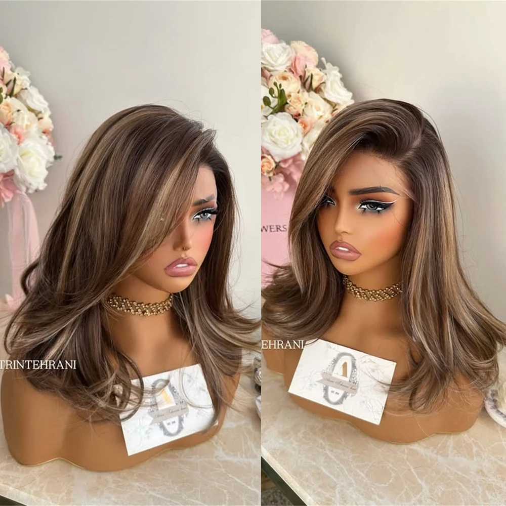 

Синтетический парик средней длины с натуральными волнистыми прядями, светло-коричневый с мелированием, с центральным пробором, на кружевной основе, термостойкий, для женщин