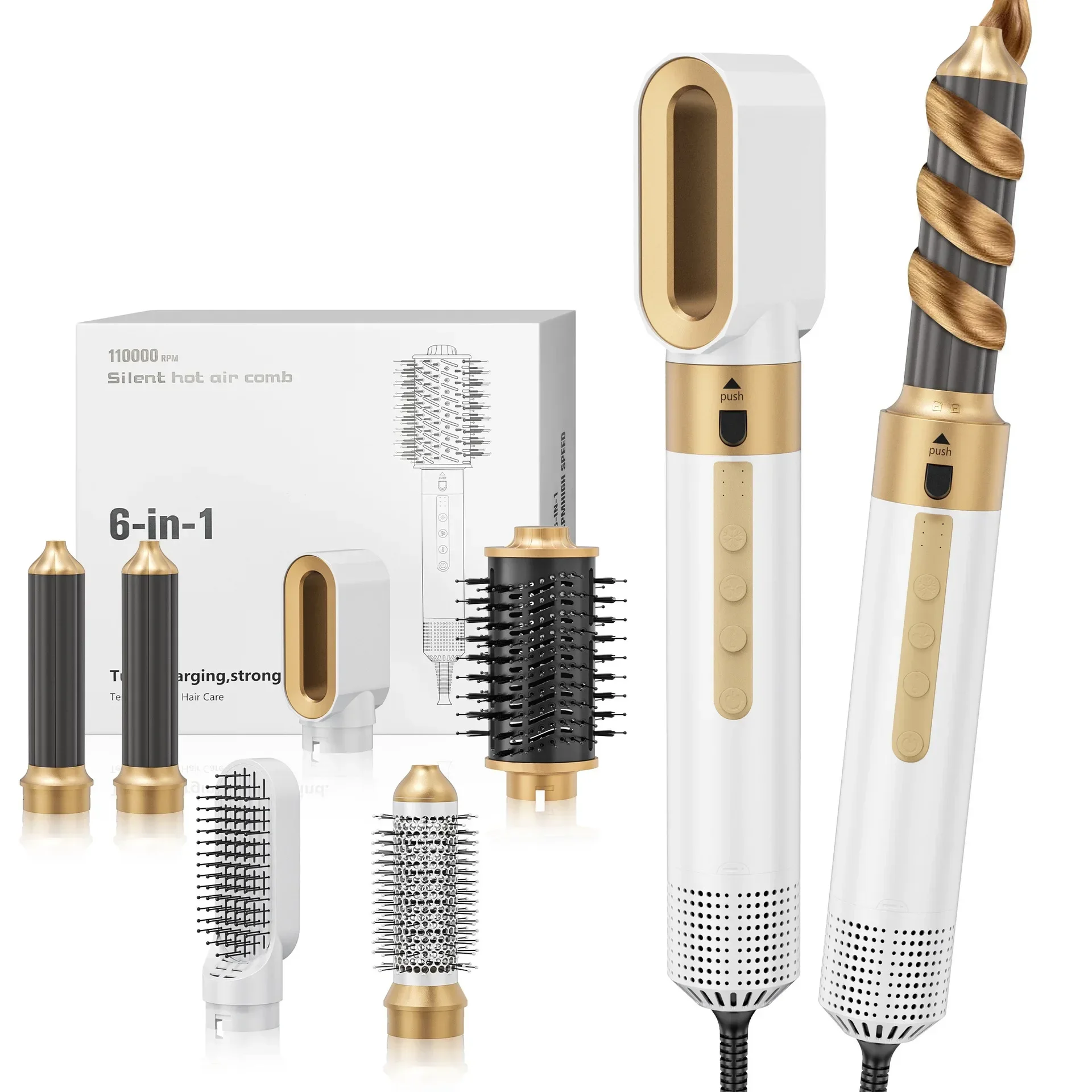 High quality  High-speed Six-in-one Hot Air Comb Multi-functional Curling Iron Hair Dryer Dual-purpose Automatic Curling Iron