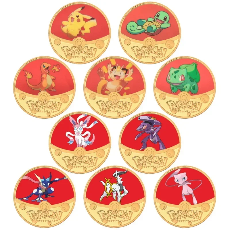 Nuovo Pokemon 10 monete stile metallo monete d\'argento Pikachu carte d\'oro moneta commemorativa Charizard moneta rotonda in metallo scatola regalo